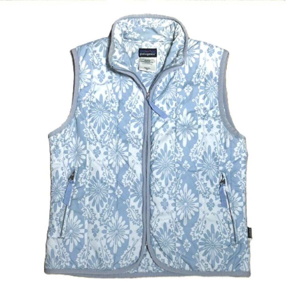 Patagonia Women's Nano‎ Puff Vest Small – Light Blue & White Floral, PrimaLoft